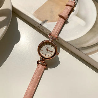 Back-to-School Leather Watch Round Square Leather Daily Women's Wristwatch