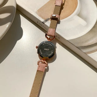 Back-to-School Leather Watch Round Square Leather Daily Women's Wristwatch