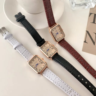 Back-to-School Leather Watch Round Square Leather Daily Women's Wristwatch