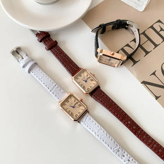 Back-to-School Leather Watch Round Square Leather Daily Women's Wristwatch