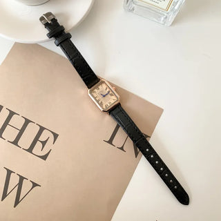 Back-to-School Leather Watch Round Square Leather Daily Women's Wristwatch