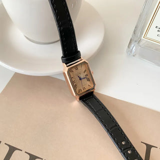 Back-to-School Leather Watch Round Square Leather Daily Women's Wristwatch