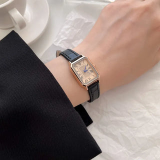 Back-to-School Leather Watch Round Square Leather Daily Women's Wristwatch