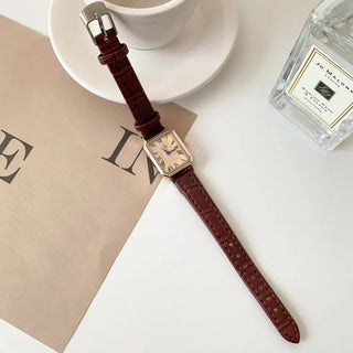 Back-to-School Leather Watch Round Square Leather Daily Women's Wristwatch