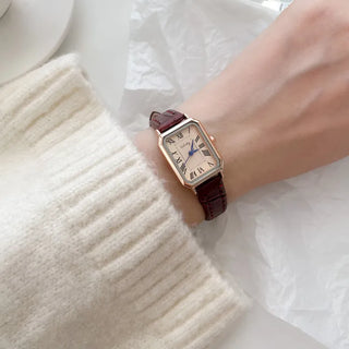 Back-to-School Leather Watch Round Square Leather Daily Women's Wristwatch