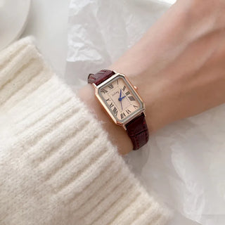 Back-to-School Leather Watch Round Square Leather Daily Women's Wristwatch