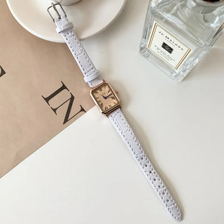 Back-to-School Leather Watch Round Square Leather Daily Women's Wristwatch