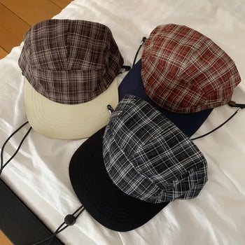 Logan Check Pattern Boy Flat-Bridle Camp Cap