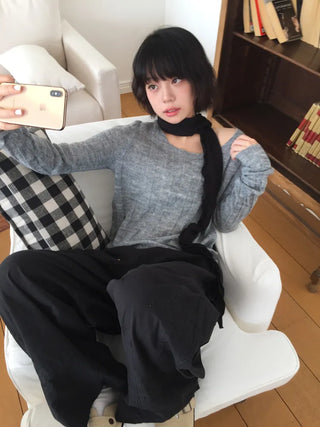 Wavy Ribbed Long Scarf Muffler