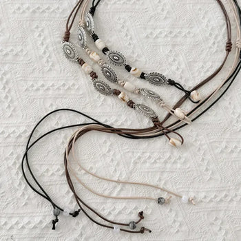 Onyx Wood Knot String Beaded Cord Belt