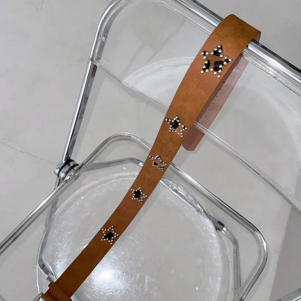 Sand Leopard Star Studded Leather Belt
