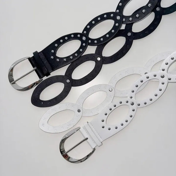 Link Big Oval Studded Leather Belt