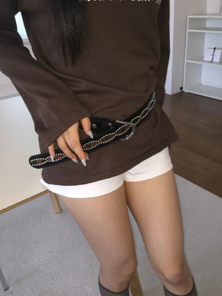 Mid-line Leopard Print Studded Leather Belt