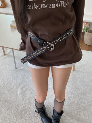 Mid-line Leopard Print Studded Leather Belt