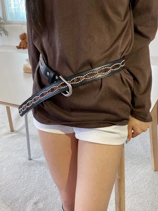 Mid-line Leopard Print Studded Leather Belt