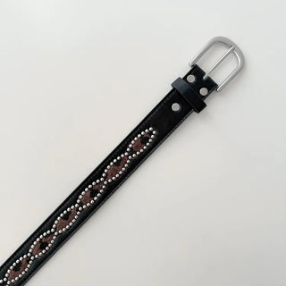 Mid-line Leopard Print Studded Leather Belt