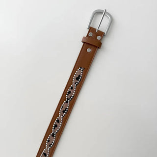 Mid-line Leopard Print Studded Leather Belt