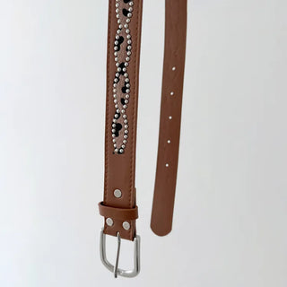 Mid-line Leopard Print Studded Leather Belt