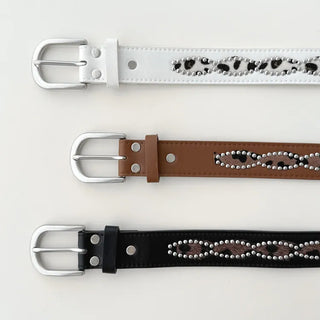 Mid-line Leopard Print Studded Leather Belt