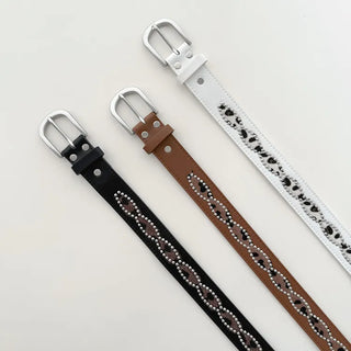 Mid-line Leopard Print Studded Leather Belt