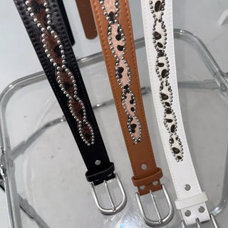 Mid-line Leopard Print Studded Leather Belt