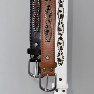 Mid-line Leopard Print Studded Leather Belt