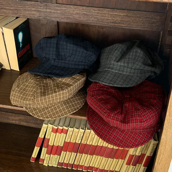 Heritage Check Pattern Newsboy Cap Octagonal Cap Baker's Cap