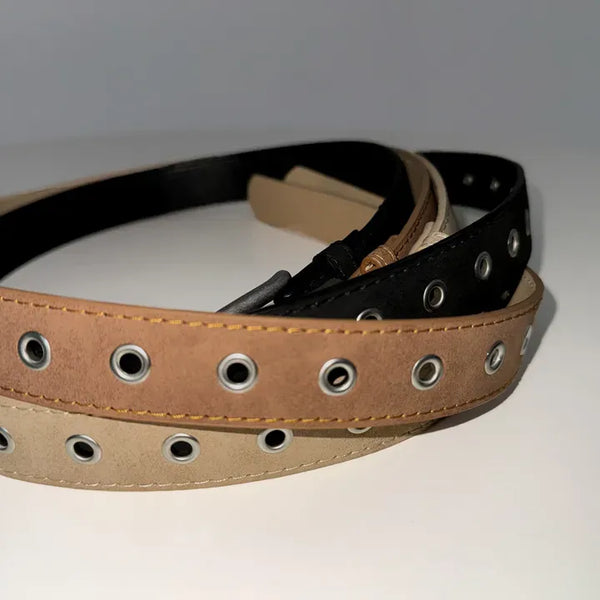 Suede Eyelet Leather Belt