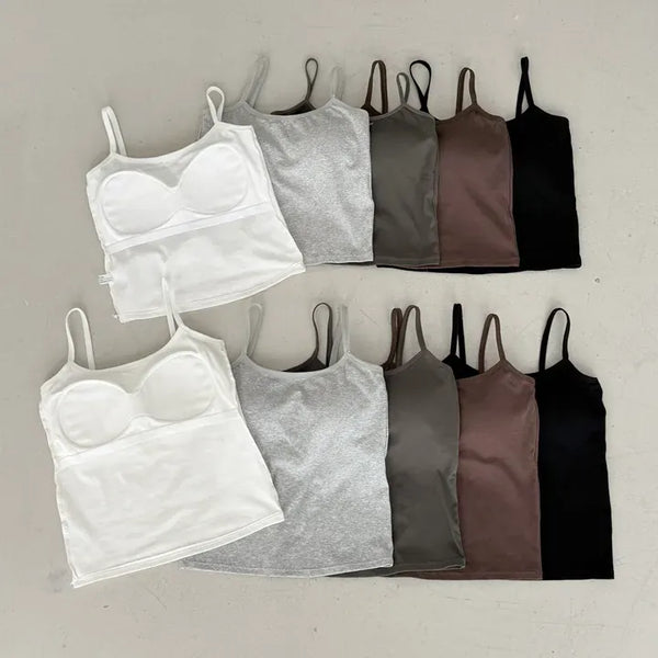 Two-Length Basic Plain Sleeveless Top with Built-in Cap,