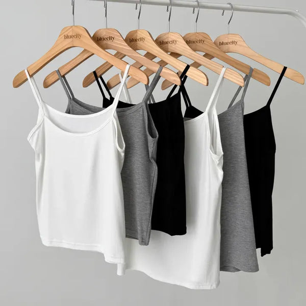 Two-Fit Ribbed Daily Basic Plain Cotton Strap Sleeveless Top