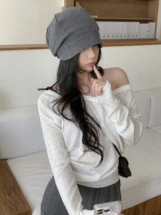Mood Line Loose Fit String Oversized Beanie Hat