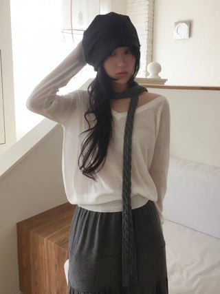 Mood Line Loose Fit String Oversized Beanie Hat