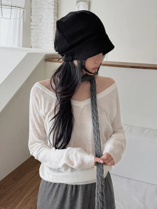 Mood Line Loose Fit String Oversized Beanie Hat
