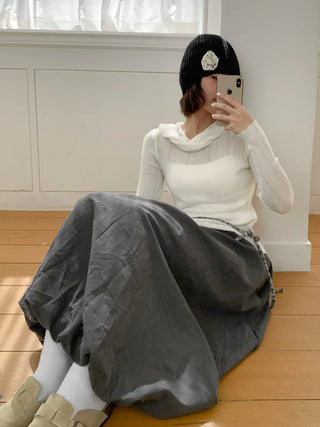 Loose-fit Knit Ribbed Pullover Bandana Beanie Hat Collection