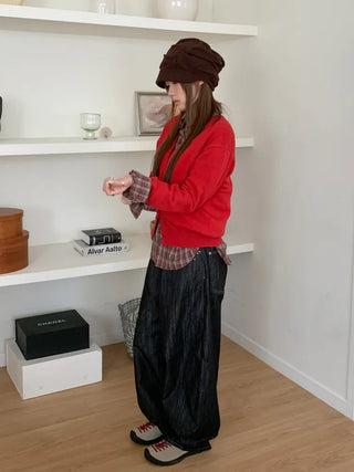 Loose-fit Knit Ribbed Pullover Bandana Beanie Hat Collection