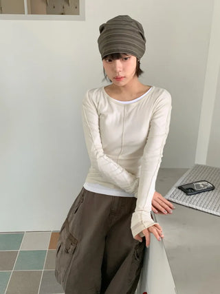Loose-fit Knit Ribbed Pullover Bandana Beanie Hat Collection
