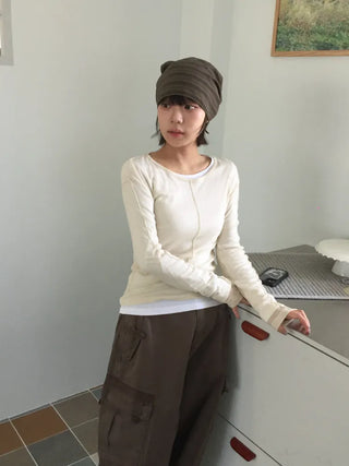 Loose-fit Knit Ribbed Pullover Bandana Beanie Hat Collection