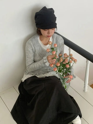 Loose-fit Knit Ribbed Pullover Bandana Beanie Hat Collection