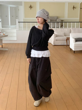 Loose-fit Knit Ribbed Pullover Bandana Beanie Hat Collection