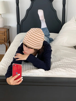 Loose-fit Knit Ribbed Pullover Bandana Beanie Hat Collection