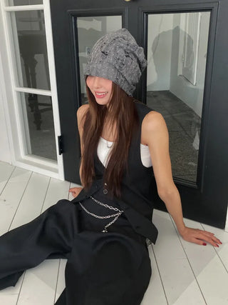 Loose-fit Knit Ribbed Pullover Bandana Beanie Hat Collection
