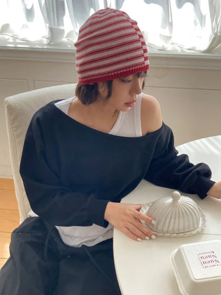 Loose-fit Knit Ribbed Pullover Bandana Beanie Hat Collection