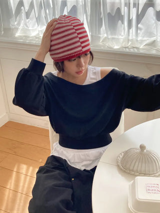 Loose-fit Knit Ribbed Pullover Bandana Beanie Hat Collection