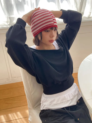 Loose-fit Knit Ribbed Pullover Bandana Beanie Hat Collection