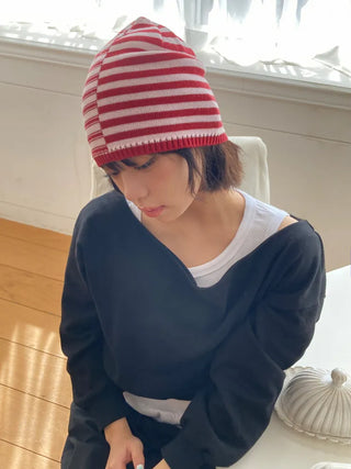 Loose-fit Knit Ribbed Pullover Bandana Beanie Hat Collection