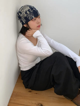 Loose-fit Knit Ribbed Pullover Bandana Beanie Hat Collection