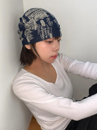Loose-fit Knit Ribbed Pullover Bandana Beanie Hat Collection