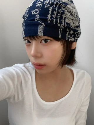 Loose-fit Knit Ribbed Pullover Bandana Beanie Hat Collection