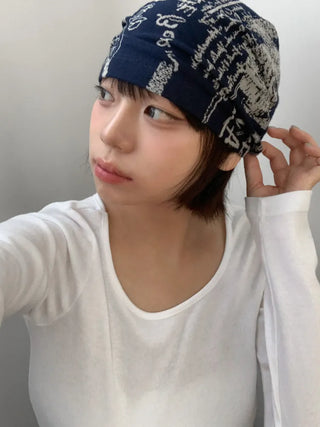 Loose-fit Knit Ribbed Pullover Bandana Beanie Hat Collection