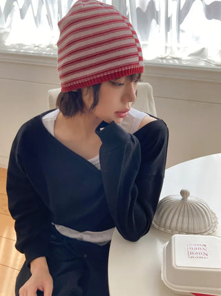 Loose-fit Knit Ribbed Pullover Bandana Beanie Hat Collection